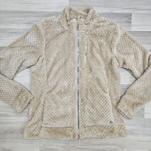 CALVIN KLEIN Womens Tan Fuzzy Full Zip Coat Large